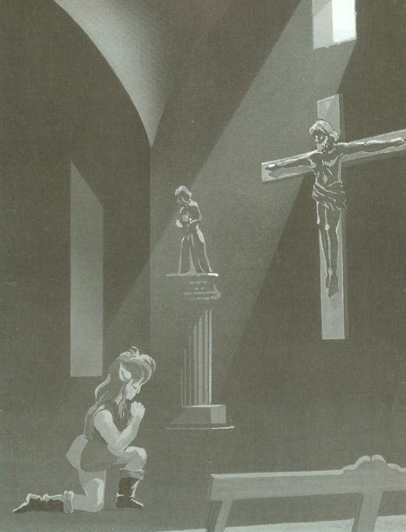 A link to the past rare official artwork showing Link praying in front of a  crucifix : r/gaming