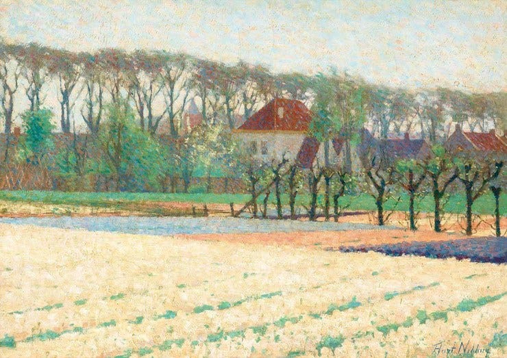 'Boerderij met bloemvelden bij Bennebroek' 1893 - olieverf op doek: Ferdinand Hart Nibbrig 