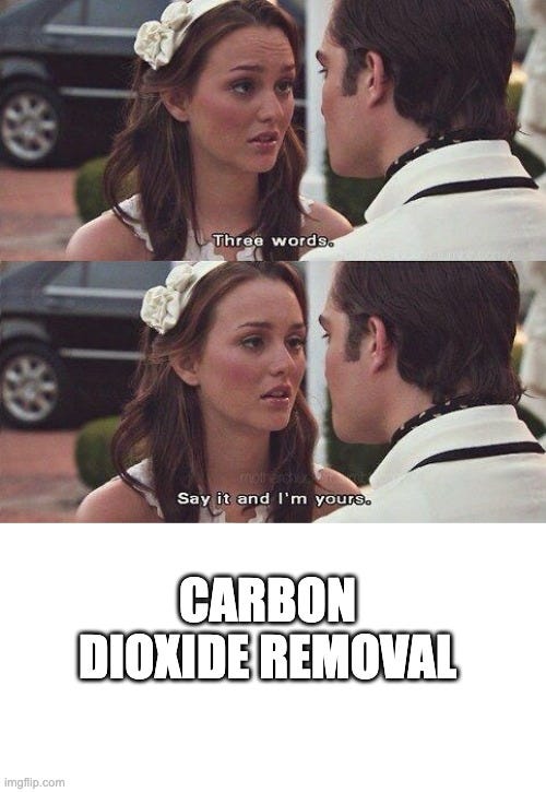 Two-panel still from Gossip Girl of Blair Waldorf talking to Chuck Bass on a street, with the caption "Carbon dioxide removal" below.
