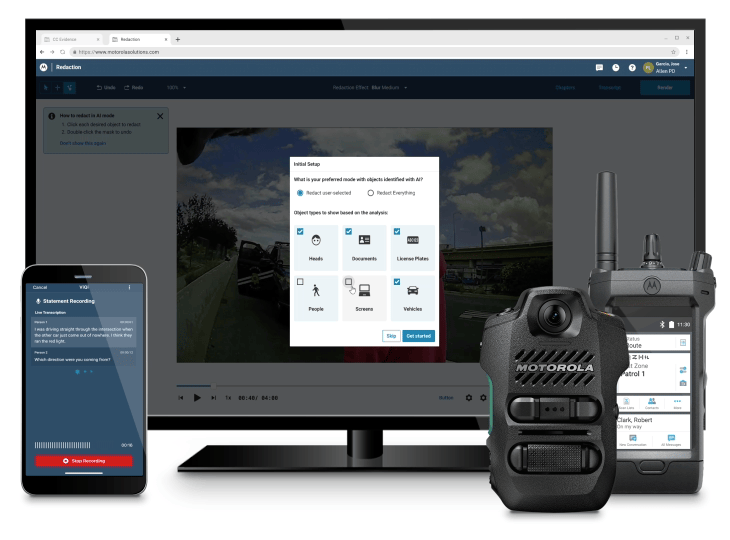 An animated gif showcasing some of Motorola's security products, showing a web interface where an AI is analyzing a person An animated gif showcasing some of Motorola's security products, showing a web interface where an AI is analyzing a person