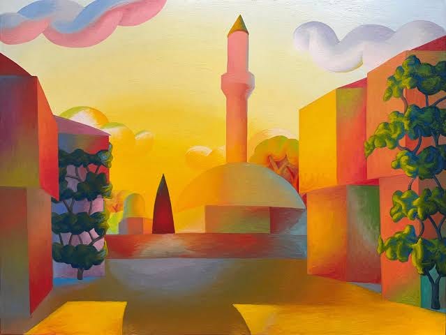 Salvo, La valle, 2007, saturated green valley landscape with no figures