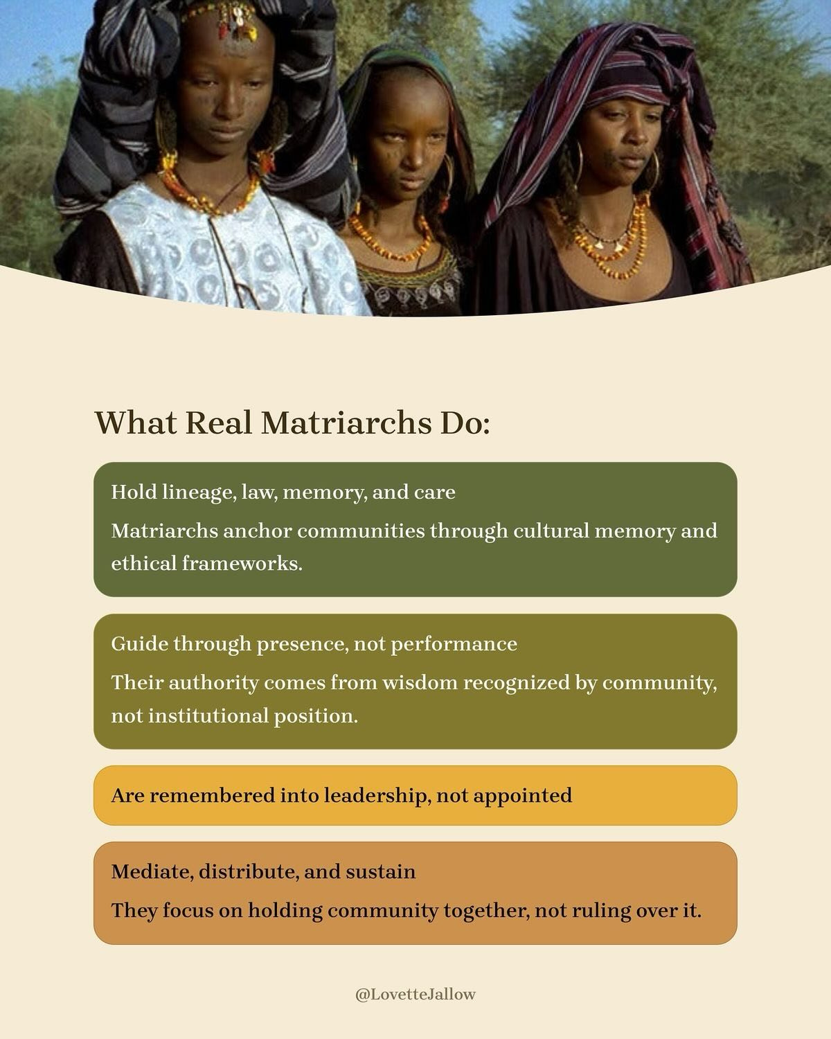 Meme visualizing "What Real Matriarchs do", by @LovetteJallow Meme visualizing "What Real Matriarchs do", by @LovetteJallow