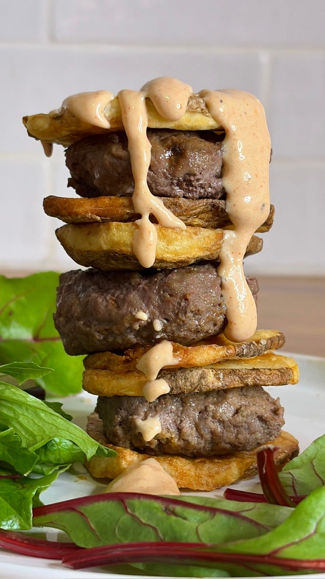 Valentine’s burgers with crispy potato buns 