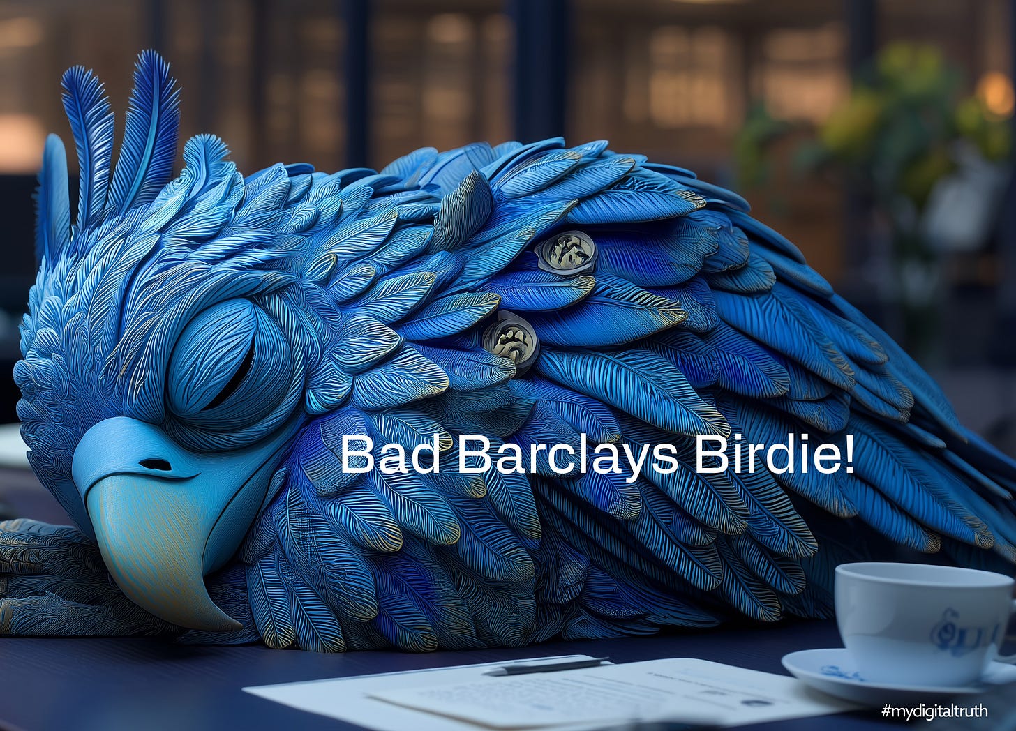 Barclays birdie sleeping on CEO's desk.