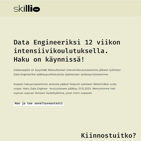 There are multiple companies offering data engineering training in Finland.