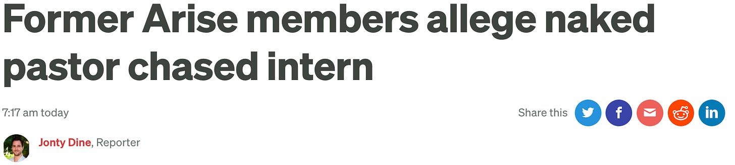 "Former Arise members allege naked pastor chased intern"