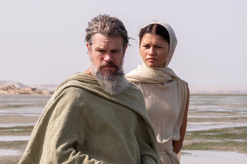 Matt Damon is Odysseus and Zendaya as Athena in The Odyssey (2026). Matt Damon is Odysseus and Zendaya as Athena in The Odyssey (2026).