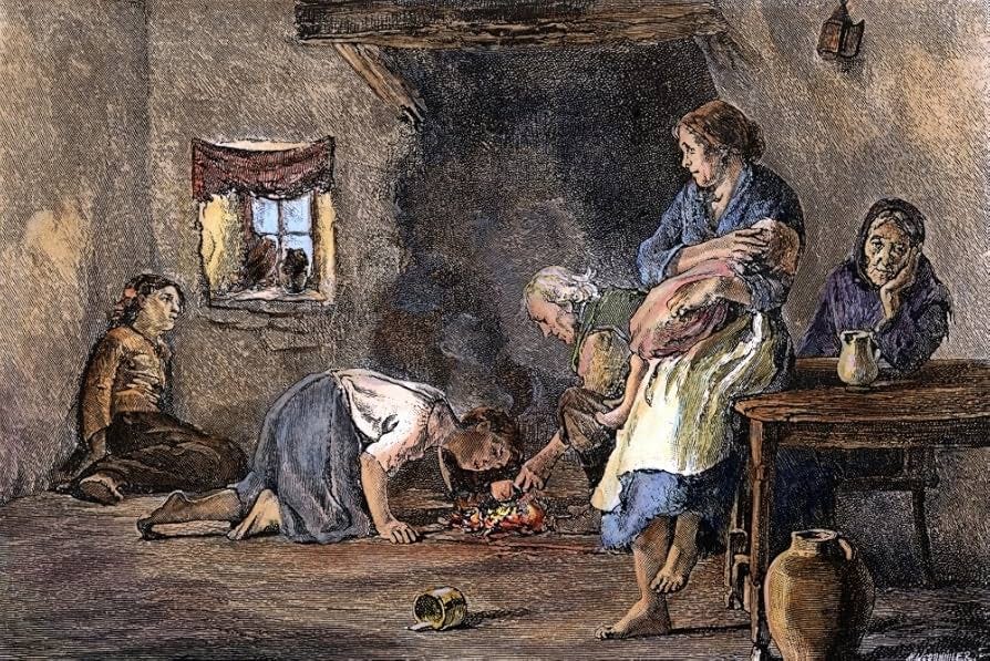 Amazon.com: Póster impreso en inglés «Potato Famine Ninterior Of A  Campesinos Hut during the Great Potato Famine of 1846-47 In Ireland» (18 x  24) : Hogar y Cocina