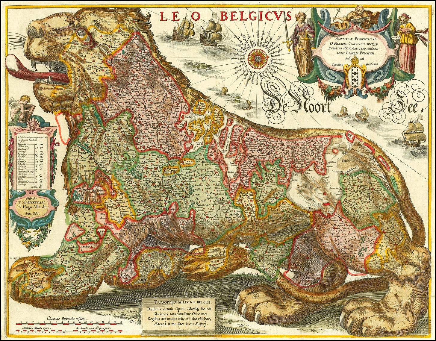 r/oldmaps - A rare example of Leo Belgicus by Jodocus Hondius in 1611