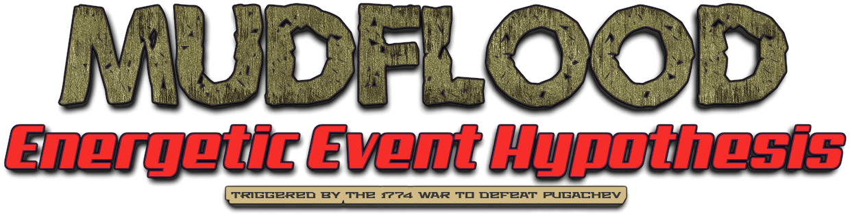 Mudflood energetic event hypothesis — buried architecture and discharge paths