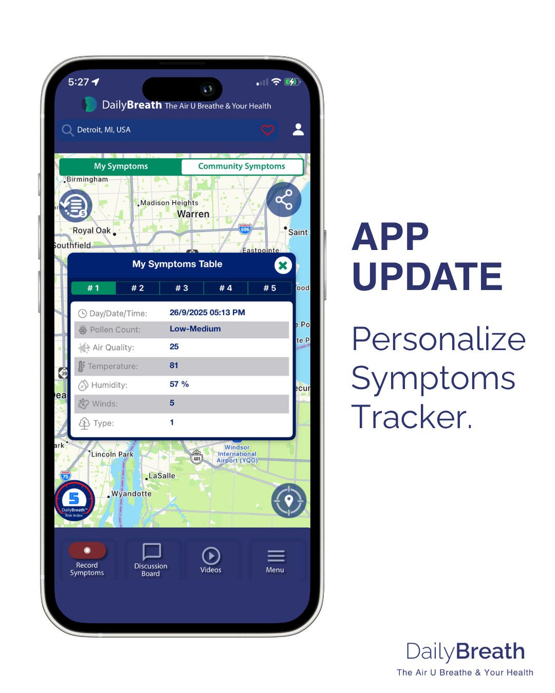 app update personalize symptoms tracker