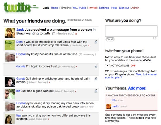 Twitter interface July 2006