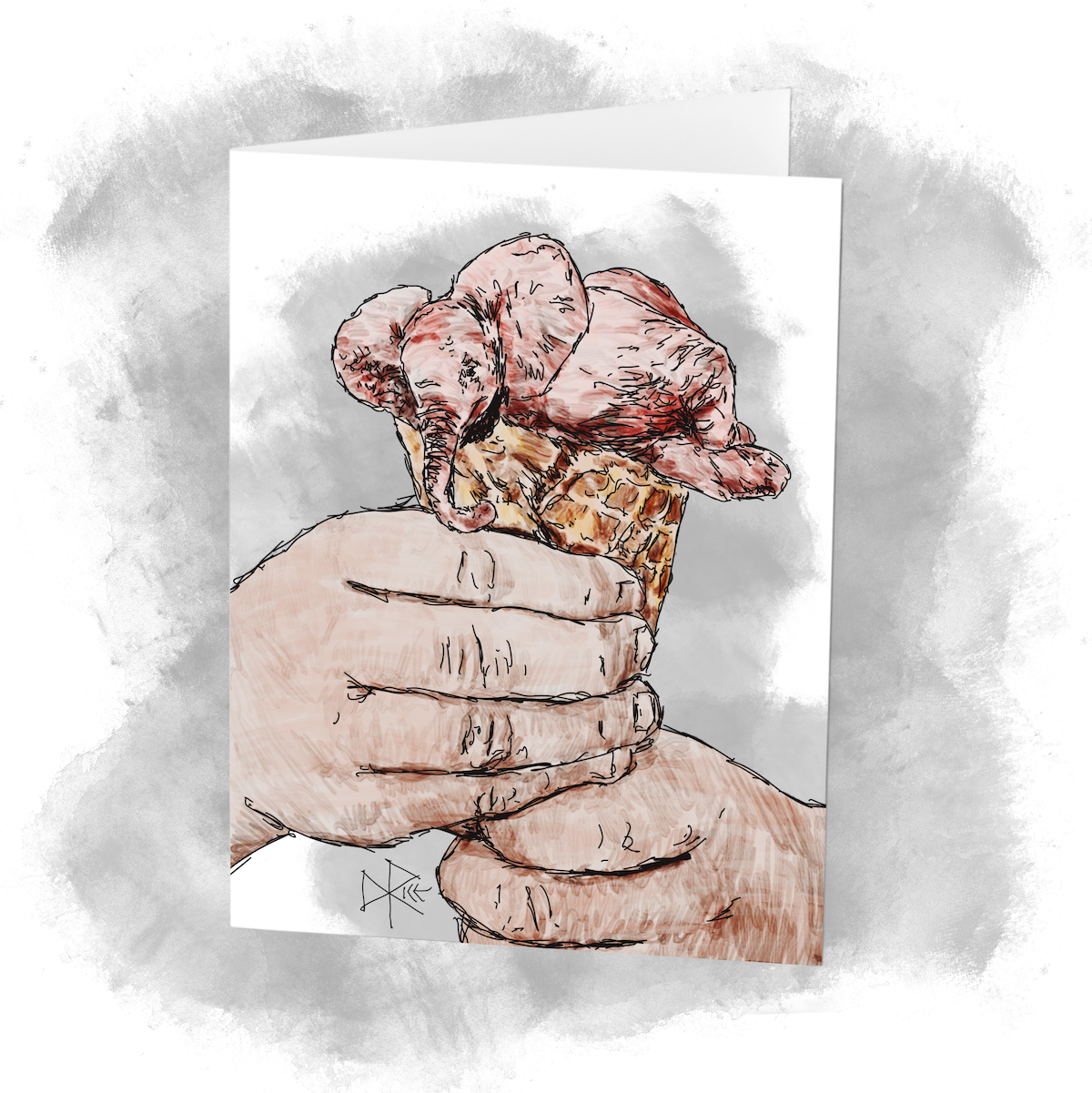 Melting slowly, a strawberry pink elephant prepares to be licked. Sketch art by Don Rice. Melting slowly, a strawberry pink elephant prepares to be licked. Sketch art by Don Rice.
