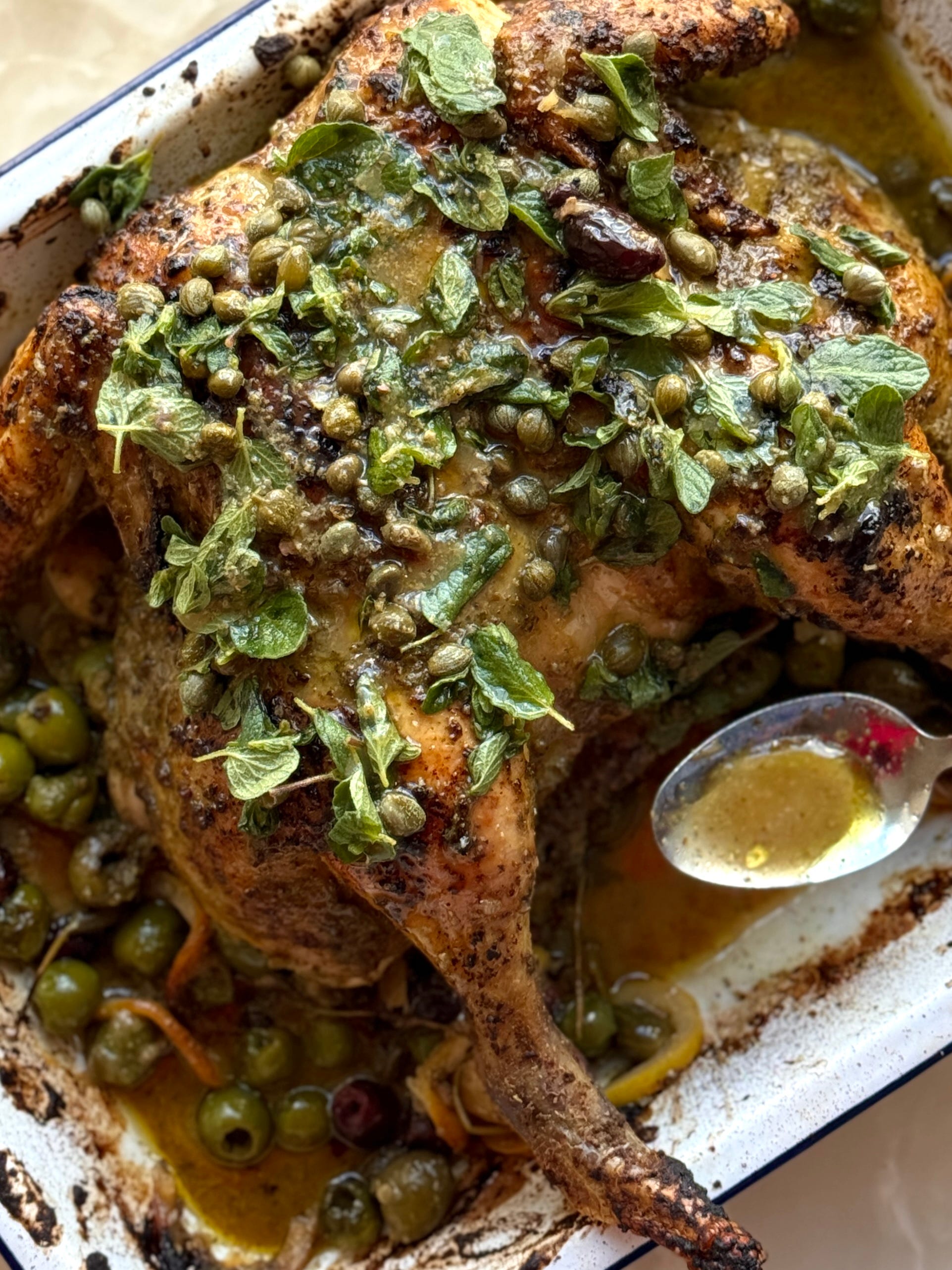 Spring roast chicken and a cherry crumble