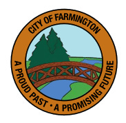 Old City of Farmington, Minnesota logo. An image of a wooden bridge crossing a stream with a pine tree. "City of Farmington: A proud past, a promising future" written around the outside border. Old City of Farmington, Minnesota logo. An image of a wooden bridge crossing a stream with a pine tree. "City of Farmington: A proud past, a promising future" written around the outside border.