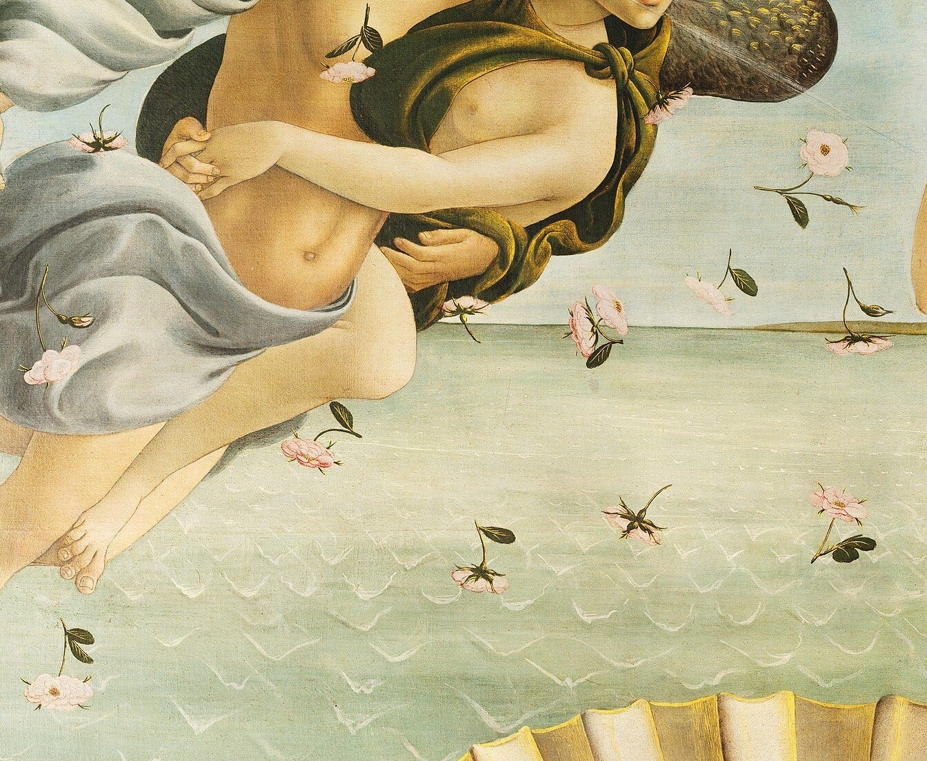 Detail of the roses falling toward the sea