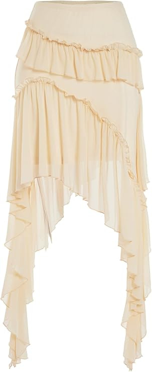 Verdusa Women's Flowy Asymmetrical Skirt Boho Ruffle Drop Waist Mini Skirt Country Concert Outfits
