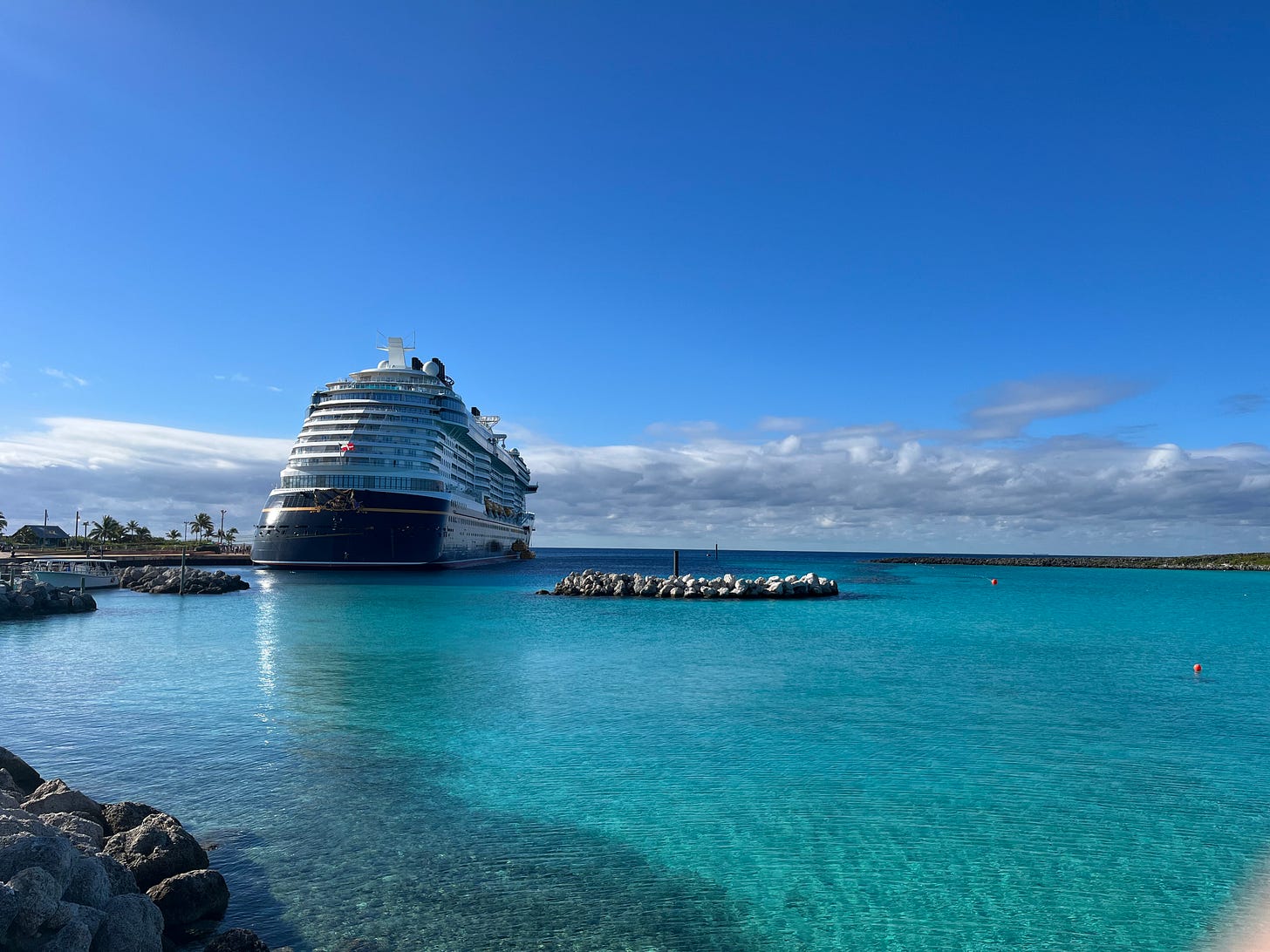 Photo of the Disney Wish at Castaway Cay taken by my dad