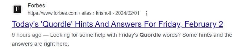 A Forbe's headline for Quordle