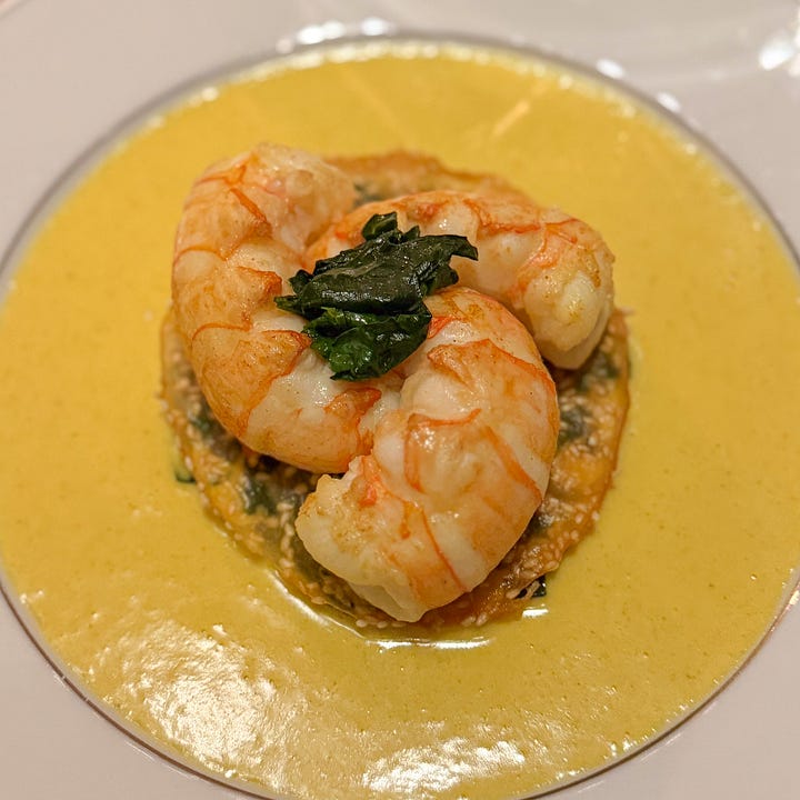 Langoustines with curry sauce at L'Ambroisie restaurant in Paris