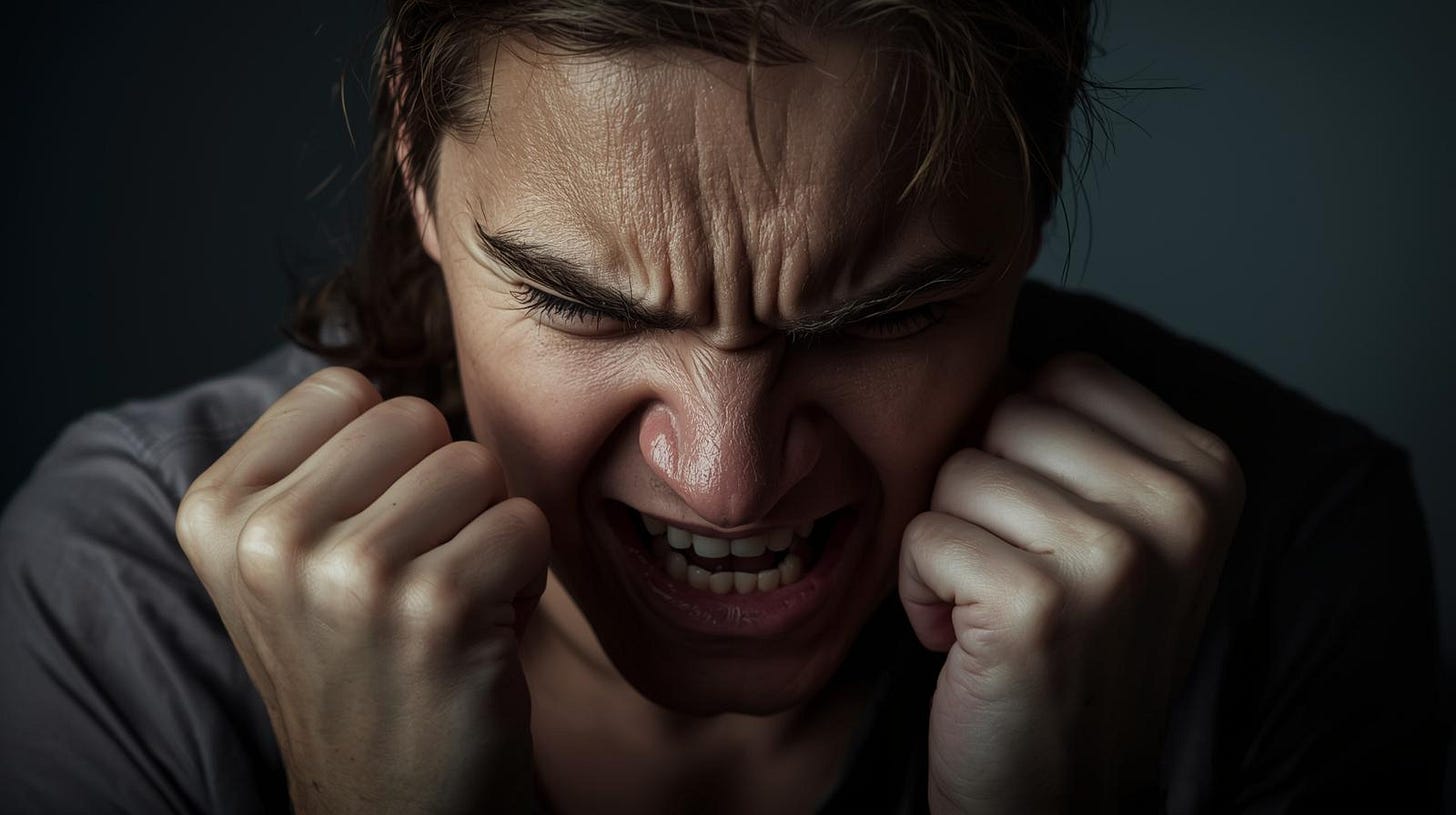 Image of a man’s face expressing anger. (Create using AI.) Image of a man’s face expressing anger. (Create using AI.)