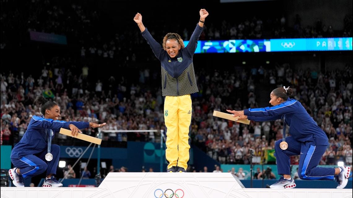 Simone Biles bowing to Rebeca Andrade is a fitting end to Olympics ...