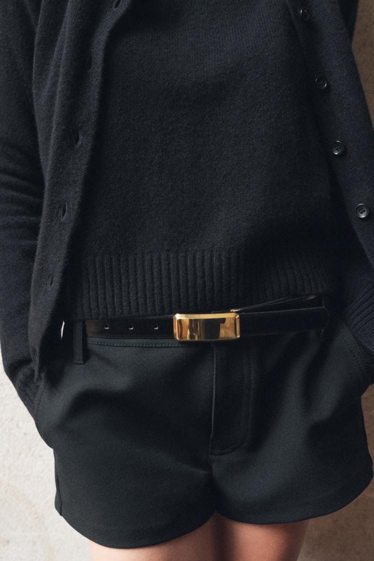 Zara RECTANGULAR BUCKLE THIN LEATHER BELT - Black - Image 1