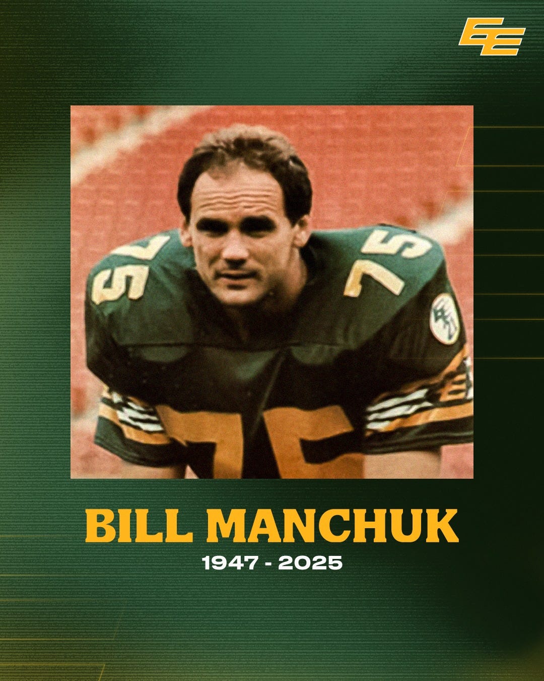 May be an image of 1 person, playing football and text that says '宅 ผี ហា 75 シコヒン BILL MANCHUK 1947-2025 1947 2025' May be an image of 1 person, playing football and text that says '宅 ผี ហា 75 シコヒン BILL MANCHUK 1947-2025 1947 2025'