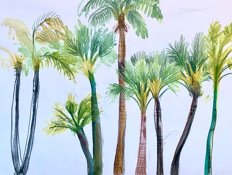 Mixed media illustrations using watercolour, pencils and chalk pastels