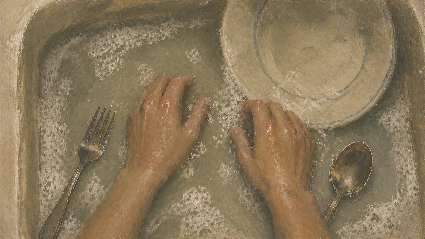 Mexican American girl's hands in soapy water San Diego, CA. Shelltown