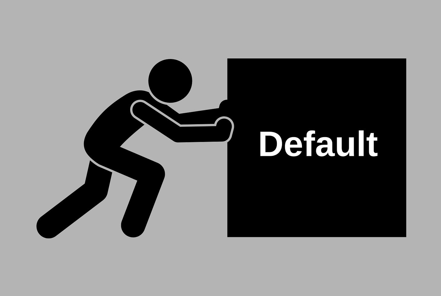 A graphic of a person pushing against a square box labeled Default..