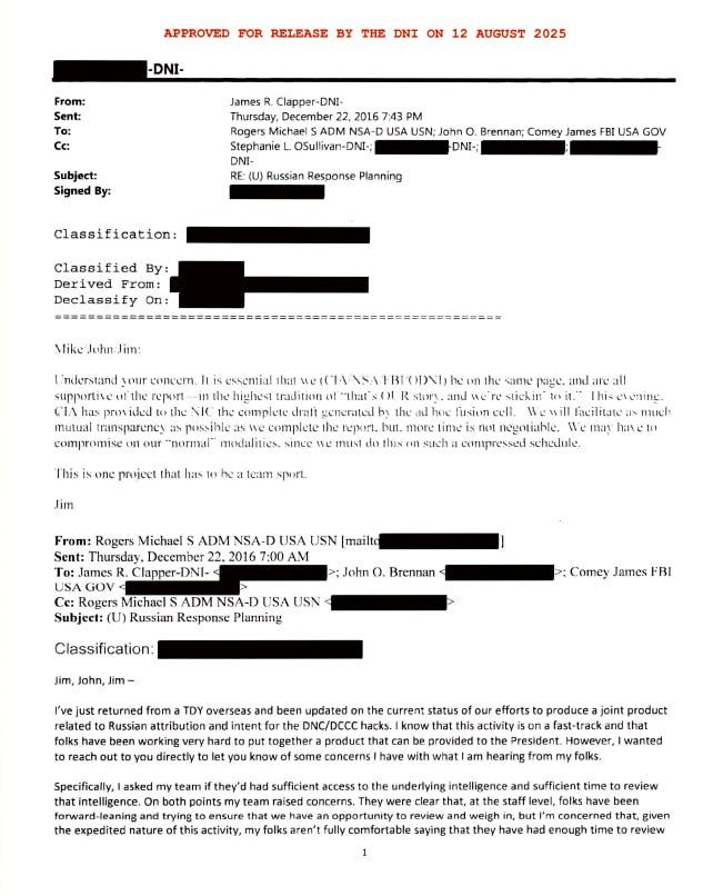 Former DNI exposed in declassified emails