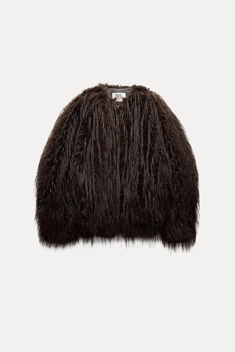 Zara FAUX FUR BOMBER JACKET LIMITED EDITION - Brown - Image 3