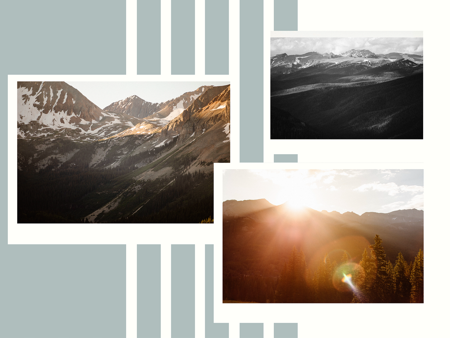 collage of sunrise mountain views throughout Colorado