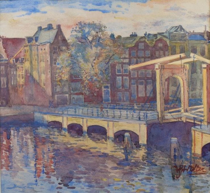 'Magere brug Amsterdam' Gemengde techniek: Hendrik Jan Wolter