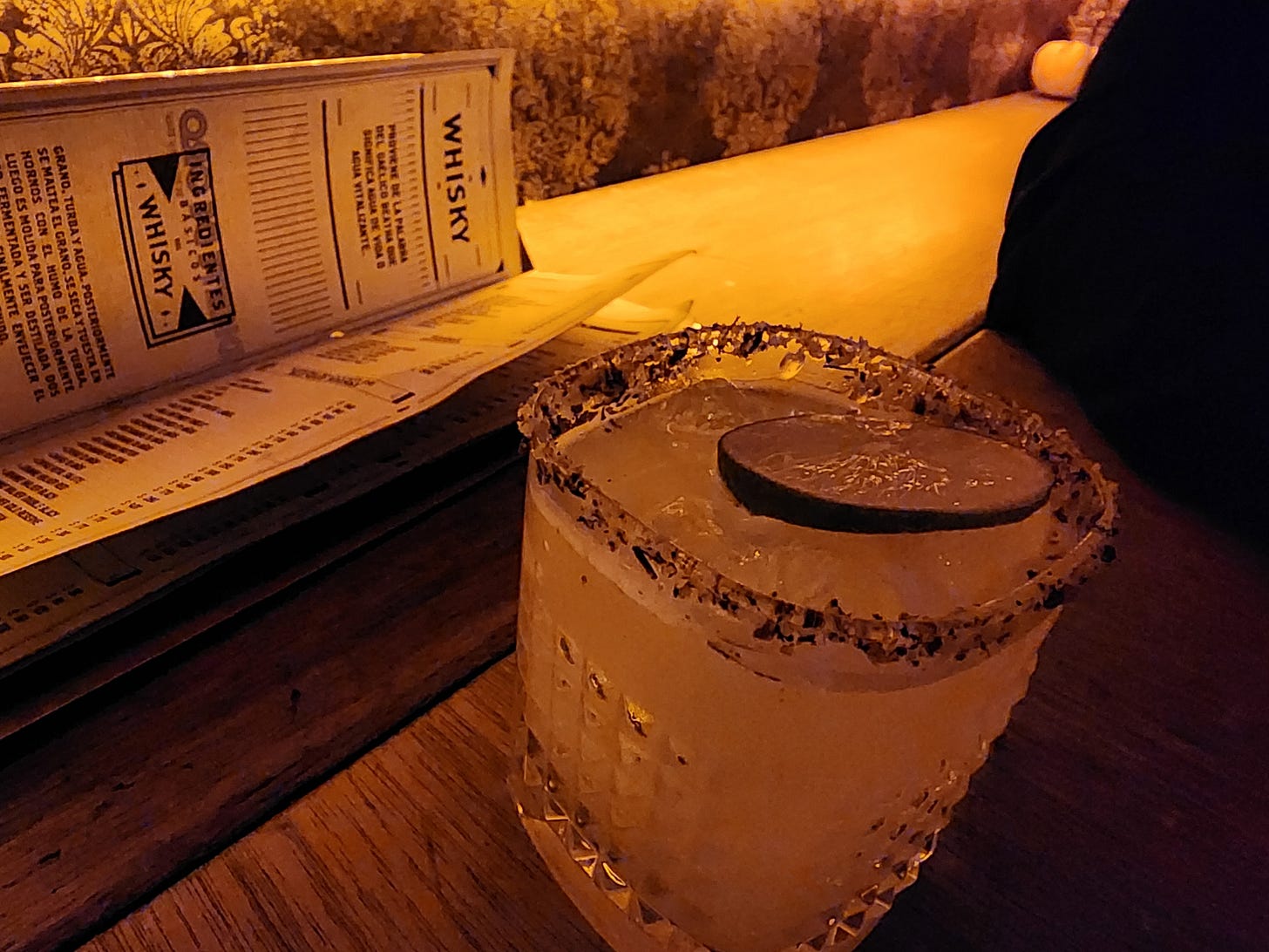 Cocktail and whisky menu, Diente de Oro, Mexico City