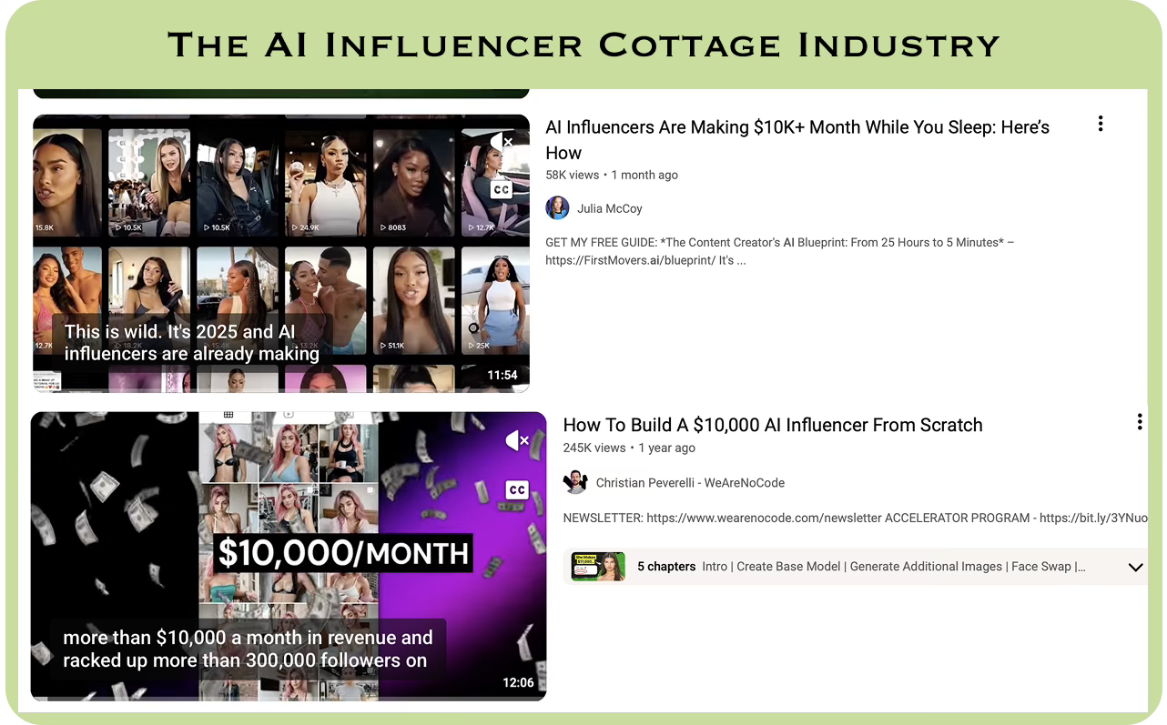 screenshots of YouTube thumbnails about how to earn money with ai influencers screenshots of YouTube thumbnails about how to earn money with ai influencers