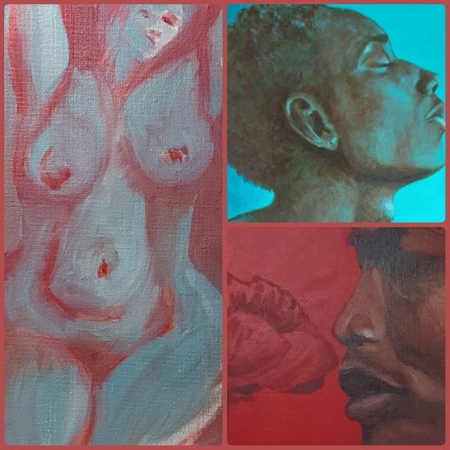collage of three paintings by Suzanne Russell