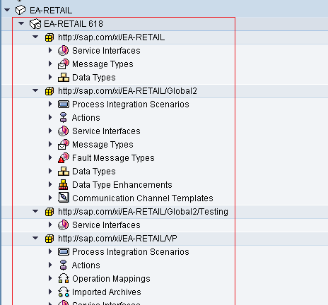 ESR Content under SWCV EA-RETAIL after a successful import. ESR Content under SWCV EA-RETAIL after a successful import.