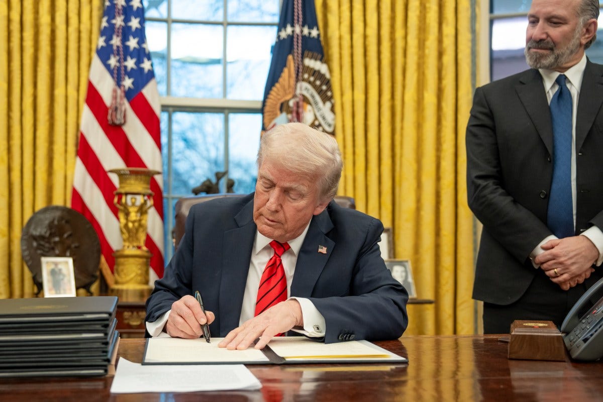 President Donald Trump signs Executive Orders, Monday, February 10, 2025, in the Oval Office. (Official White House photo by Abe McNatt)