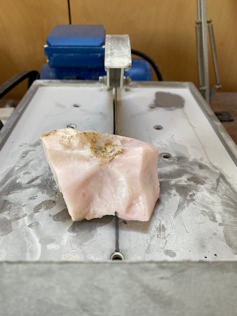 Lapidarist studio with pink opal