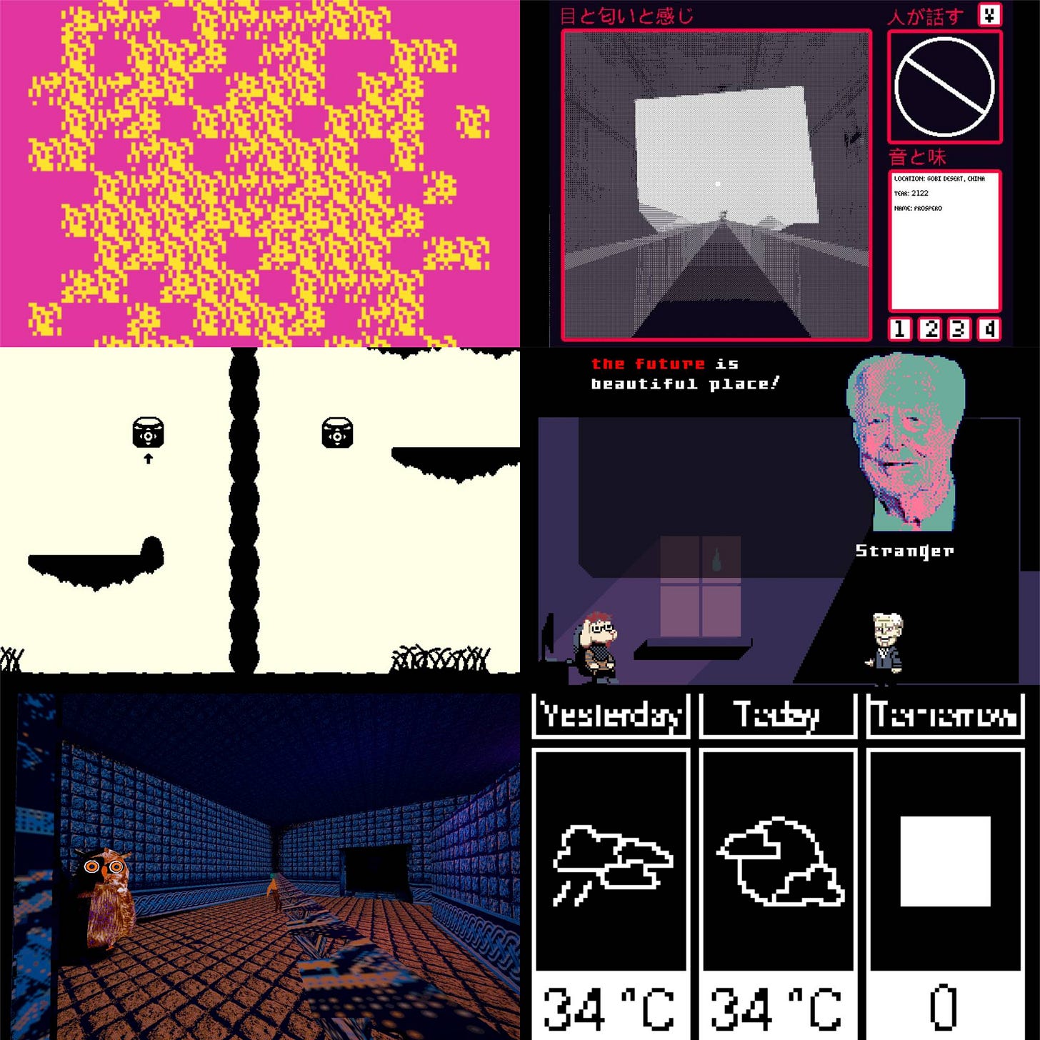 A collage of images from one of Weird Fucking Games' newsletters