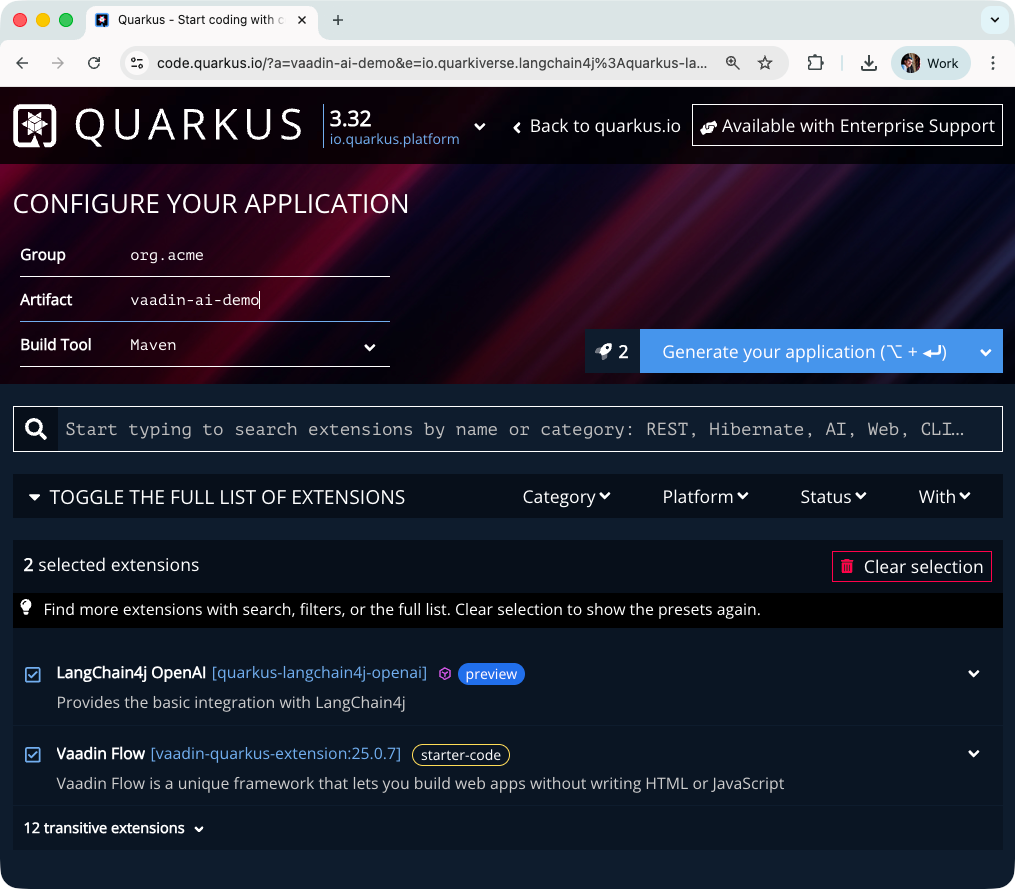 Code.quarkus.io Screenshot Code.quarkus.io Screenshot