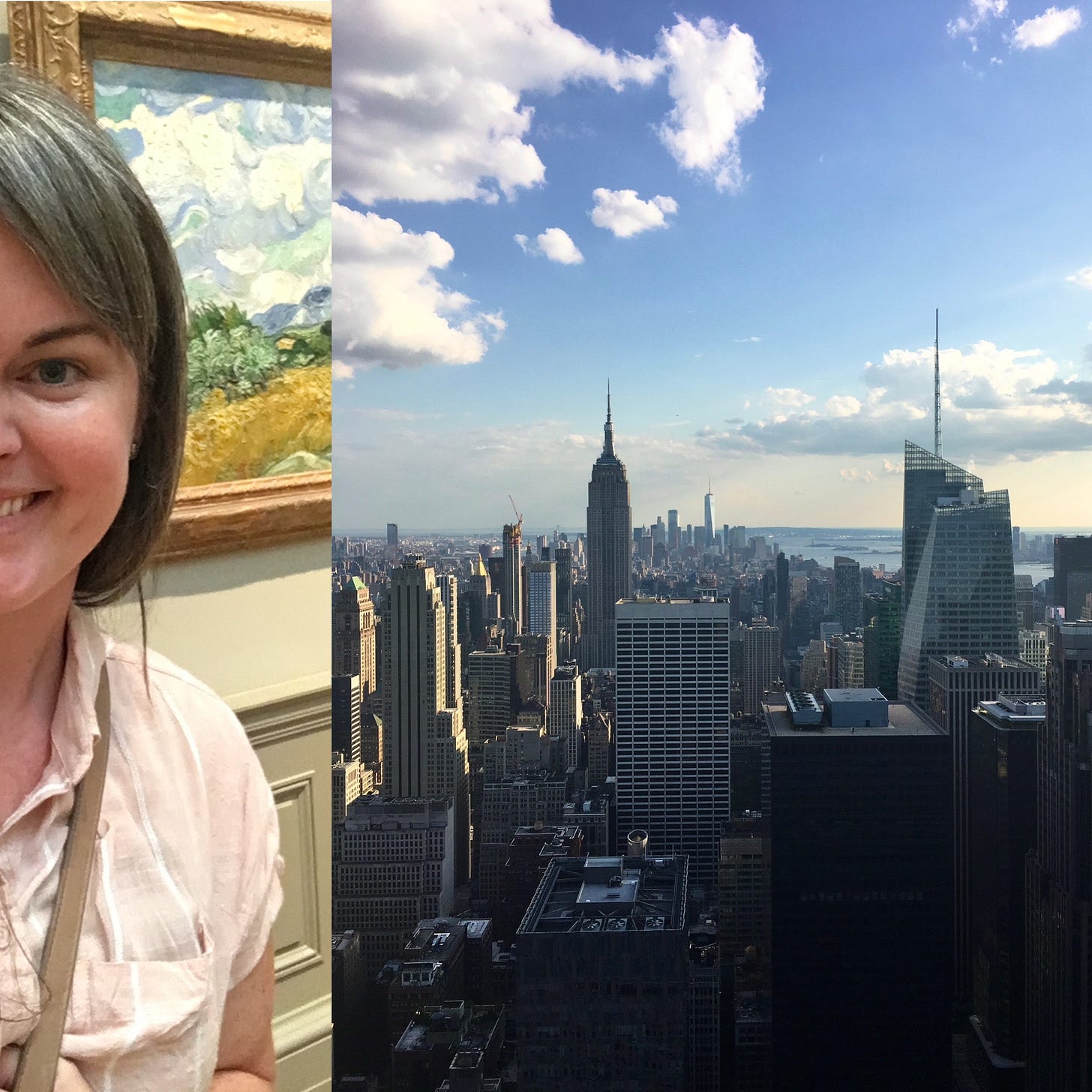 NYC skyline and me with Wheat Field with Cypresses