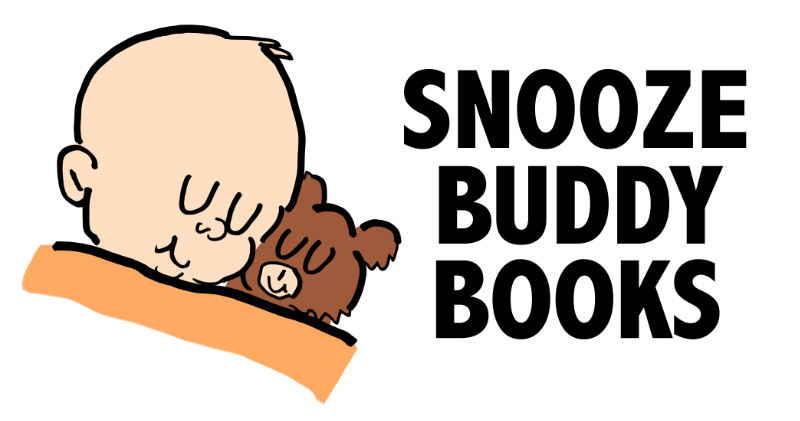 Author Mark Armstrong's "Snooze Buddy Books" imprint and corresponding imprint logo, a sleeping baby with a teddy bear.