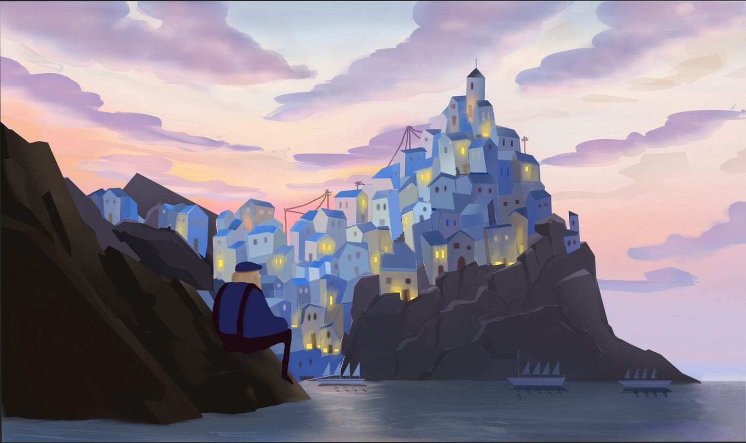 Clouds peppering sky in mountain set at dawn