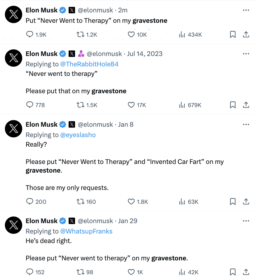 In case people forgot what to put on Elon's gravestone, he will keep  reminding you periodically. : r/EnoughMuskSpam