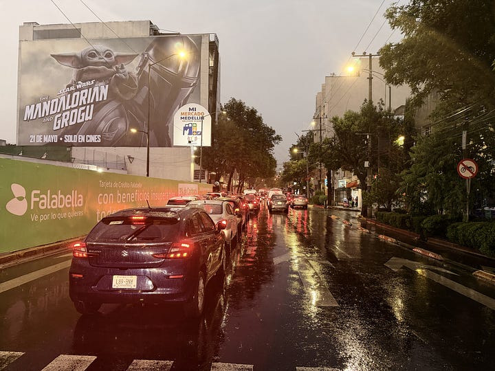 Rainy streets at night, Mexico City