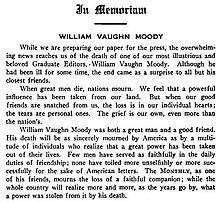 Tribute to W.V. Moody in The Harvard Monthly Vol 51 (1910)