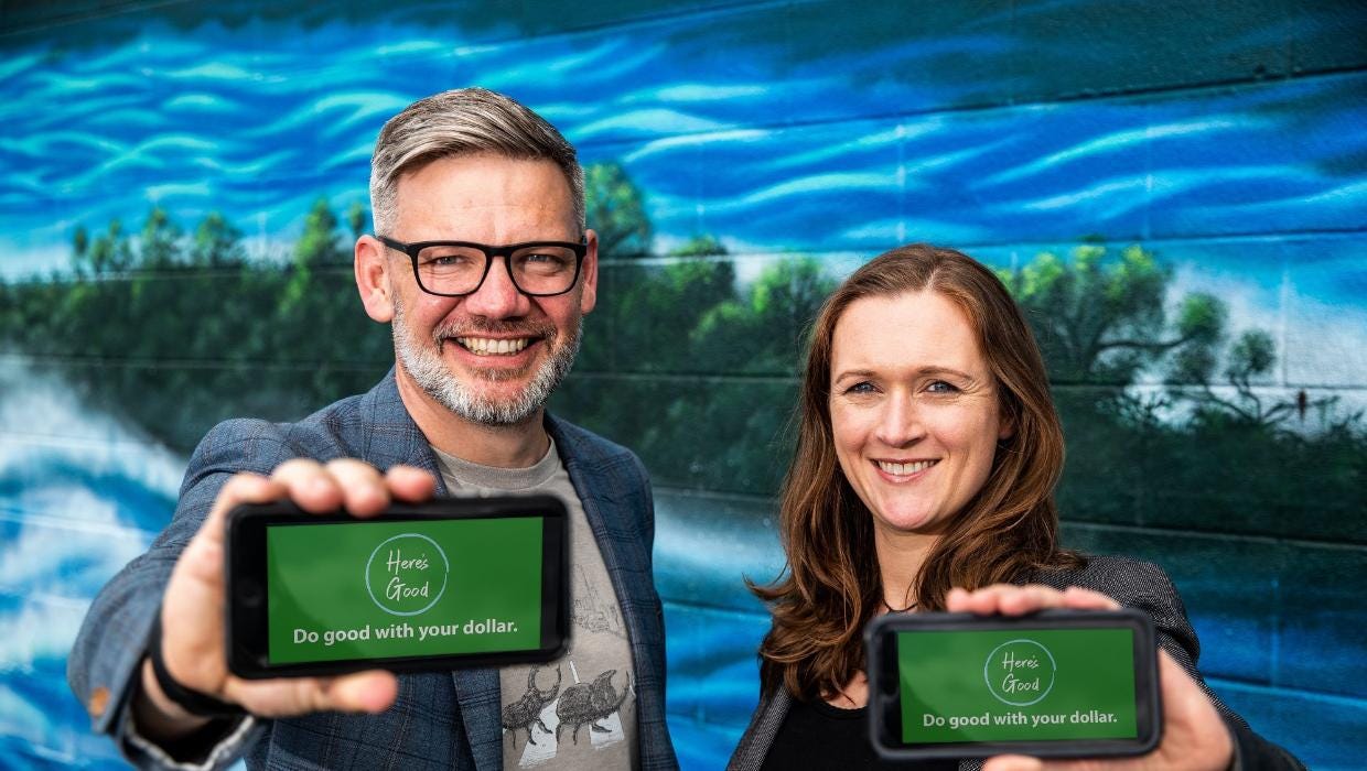 Former Palmerston North MP Iain Lees-Galloway and Toni Grace are behind business start-up Here's Good, which has made the final of the Innovate competition.
